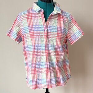L.L. Bean | 100% Cotton Seersucker Short Sleeve Button Up in Colorful Plaid | S